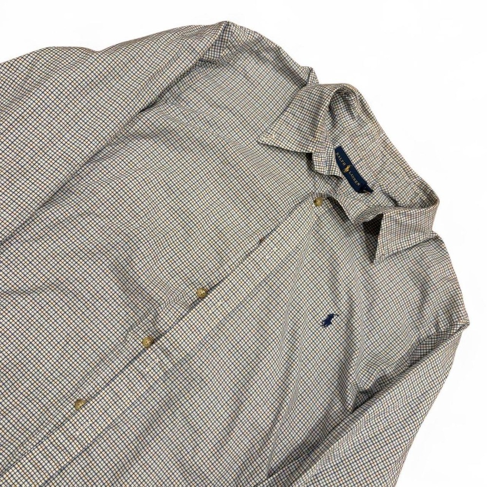 Ralph Lauren Plaid Button Up Long Sleeve Shirt Mens XL Blue Brown Polo Pony